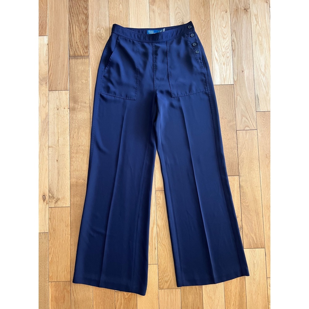 Polo Ralph Lauren Wide Leg High Rise Trouser Pants Navy Blue Womens Size 4